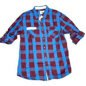 Blue and Burgundy Plaid Button Up